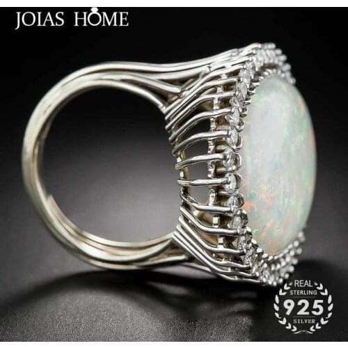 JoiasHome Trendy Silver 925 Jewelry Ring Oval Shape Opal Zircon Gemstone Rings for Women Wedding Party Gift Wholesale size 6-10
