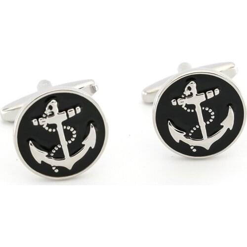 Round Black Bottom Anchor Cufflinks French Shirt Cuffs Buttons High-quality Business Mens Accessories Gifts Novel Cuff Links