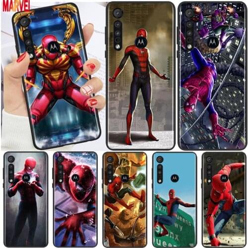 Cool Marvel SpiderMan For Motorola G9 G8 G Edge One E7 E6 Power Lite Marco Hyper Fusion Plus Play Black Phone Case Cover