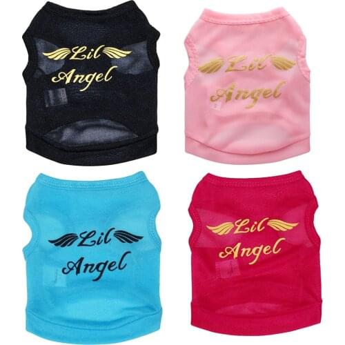 Summer Pet Cat and Dog Clothes Fashion Cute Puppy Letter Printing Wings Stretch Vest Casual T-shirt Puppy Dog Clothes