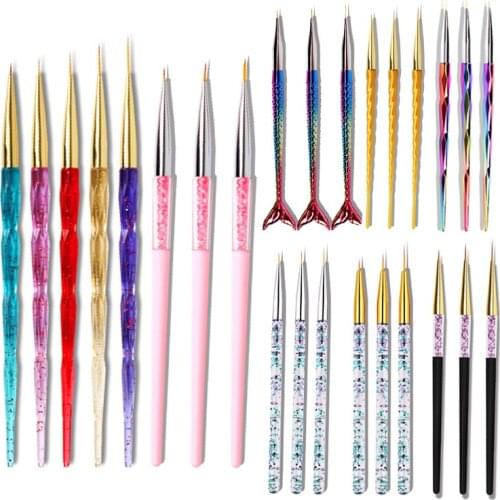 New 2021 Multiple Nail Art Brush Design Tip Drawing Carving Dotting Nail Pen Builder Flat Liner Acrylic Gel Polish Tool Manicure