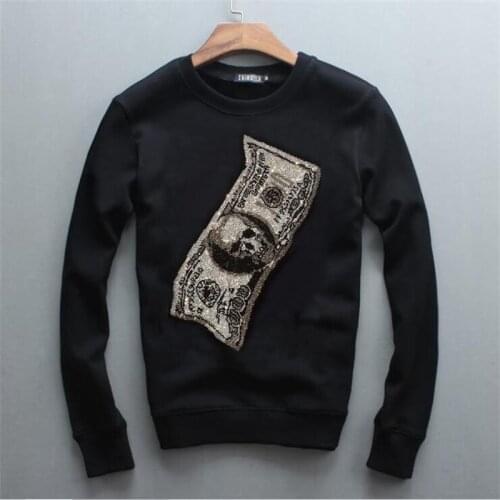 2021 Autumn And Winter New Rhinestone Joker Warm Mens Hoodie Fashion Brand Casual Round Neck Comfortable Sweatshirt