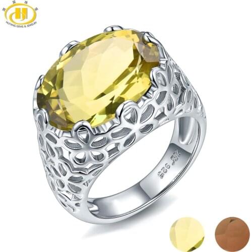 Hutang 8.60ct Lemon Quartz Wedding Ring Natural Gemstone 925 Sterling Silver Rings Fine Elegant Jewelry for Women Gift New