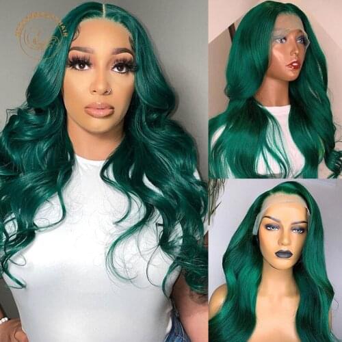 Lace Frontal Wigs Dark Green Curly 13X4 Lace Front Wig Full Density Brazilian Straight Colored Human Hair Wigs Wavy Closure Wigs