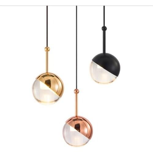 Post-modern Designer Black/Gold/Copper Glass Metal Pendant Light for Foyer Dining Room Bed Room Stair Adjustable Lamp 2276