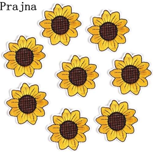 Prajna 10PCS Sunflower Iron On Patches Cartoon Embroidered Stickers On Clothing Ornament Wholesale Badges DIY Bag Shoes Applique