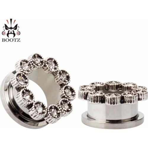 Fashion Pair selling jewelry stainless steel crystal ear plugs body piercing tunnels 2pcs lot free shipping ear stretchers