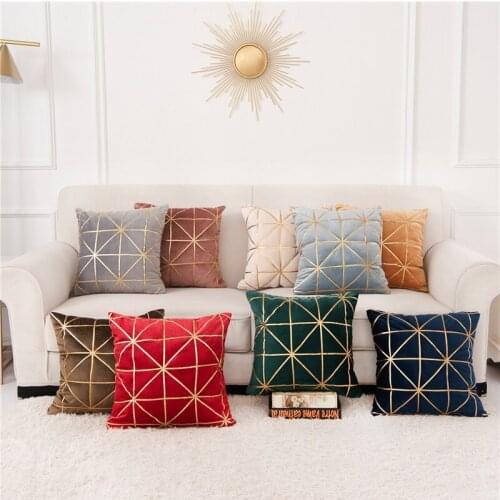 Luxury Dutch Velvet Bronzing Square Cushion Geometric Decorative Pillow Cover Throw Loungers for Garden Case Home Decor Sofa Bed