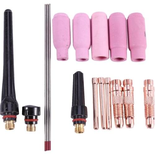 17Pcs Welders Welding Torch Tig Cup Collet Body Nozzle Kit Tungsten Electrode For Wp-17/18/26 Tig Welding Torch CNIM Hot