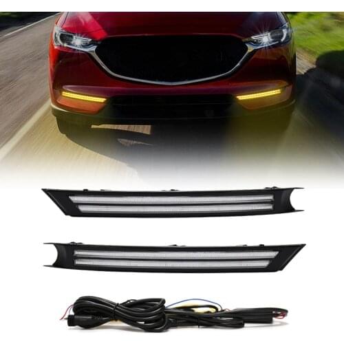 2PCS LED Daytime Running Light For Mazda CX-5 CX5 2017-2019 Flowing Turn Signal Fog Lamp Accessories 12V