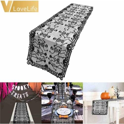 Dancing Skeleton Halloween Table Runner Halloween Skull Black Lace Table Runner for Ghost Festival Party BestPrice for Last Day