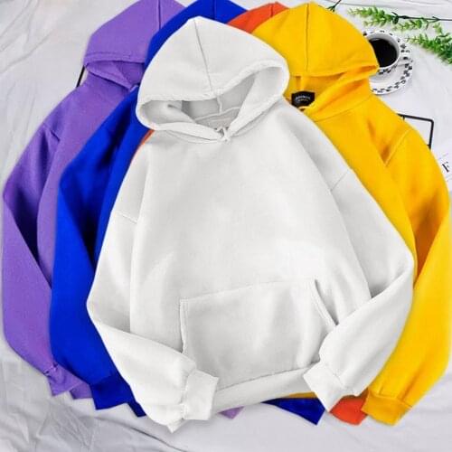 Harajuku Hoodies Solid Color Hooded Tops Women Men O Neck Sweatshirt Long-sleeved Winter Plus Velvet Thickening Coat Streetwear