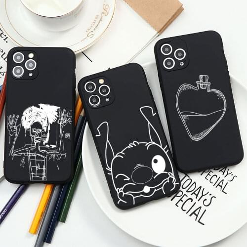Retro art white line phone case for iPhone 12 12mini 11 Pro X XR XS Max 6s 7 8 plus 5 SE2020 TPU Black silicone protective case