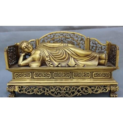 Xd 002733 17" Folk Chinese Bronze Dragon Head Sleeping Shakyamuni Sakyamuni Buddha Statue