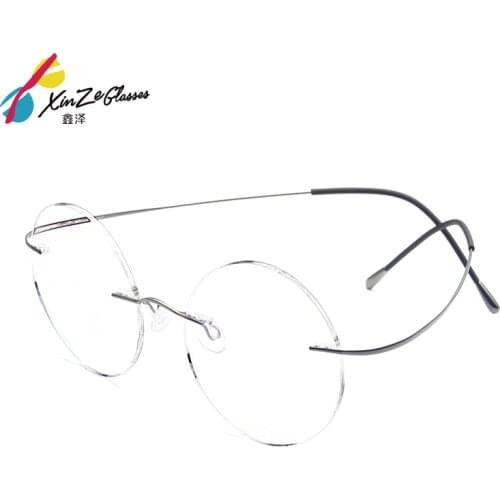 XINZE Steve Jobs Star Style Ultra-light Memory Titanium Rimless Round Myopia Eyeglasses Optical Glasses Frame Men Eyewear