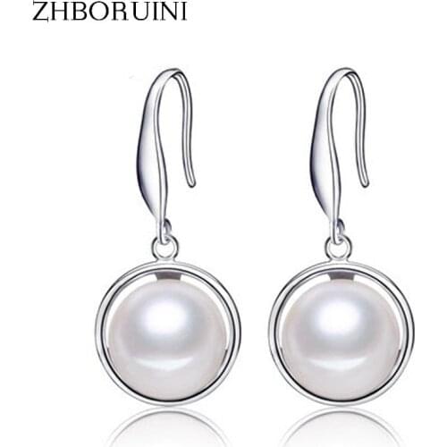 ZHBORUINI 2019 Pearl Earrings 9-10mm natural Pearl Earring 925 sterling Silver Jewelry For Women Fashion Jewelry Accessories