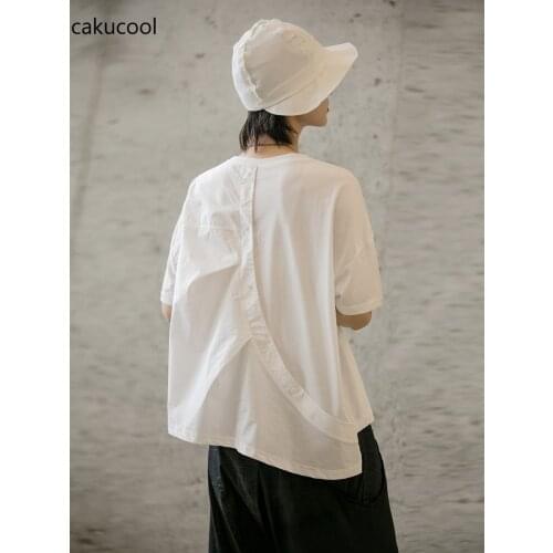 Cakucool 2019 Summer simple neutral back button design loose white short-sleeved shirt female