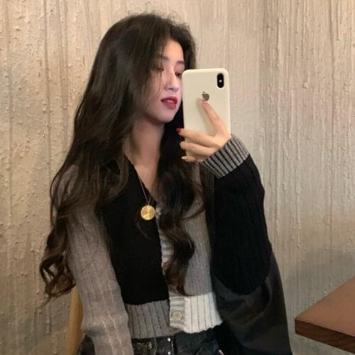 Womens Sweaters Chic 2020 New Retro Bottoming Tops Winter Stitching Knitted Female Korean Harajuku Cardgain For Women