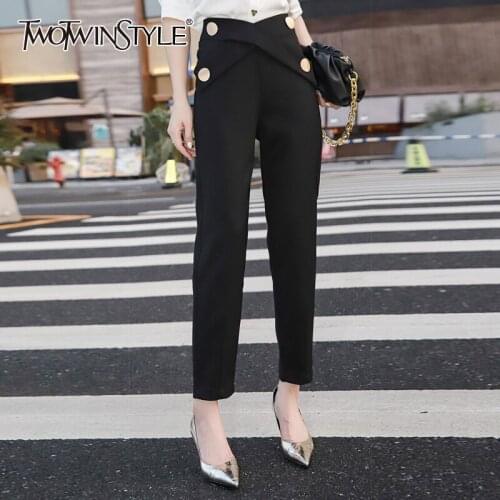 TWOTWINSTYLE Loose Hole Wide Leg Pants For Women High Waist Patchwork Hole Casual Trousers Female Fashionable New Clothing 2021
