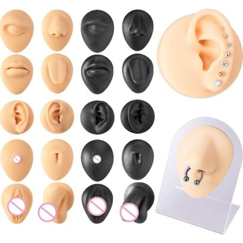 1 Pc Silicone Ear Nose Model Practice Body Piercing Teaching Tool Earring for Jewelry Display Can Be Reused 1:1 Simulation Human