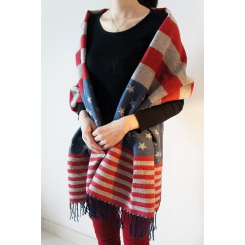 120pcs/lot winter American Stars and Stripes flag winter scarf shawl pashmin/U.S flag scarf with tassel/flag pashmina