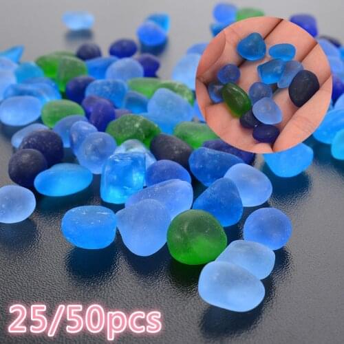 25/50pcs New Beach Glass Beads Blue Green Jewelry Pendant Necklace 10-16mm Colorful Irregular Sea Glass Beads Bulk