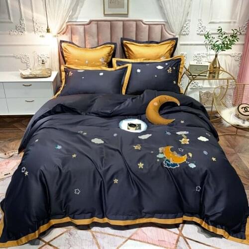 4/6pcs Egyptian Cotton Silky Soft Duvet Cover set Embroidery Girls pink Queen King size Bedding Bed sheets set