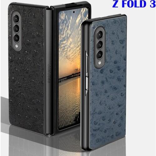 Fold3 Genuine Leather Case for Samsung Galaxy Z Fold 3 Case Ostrich Texture Luxury Funda for Galaxy Z Fold 3 2021 Fold2 2020