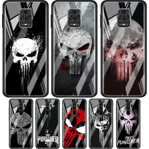 Marvel Punisher Skull Tempered Glass Cover For Xiaomi Redmi Note 10 10S 9 9T 9S 8T 8 9A 9C 8A 7 Pro Max Phone Case