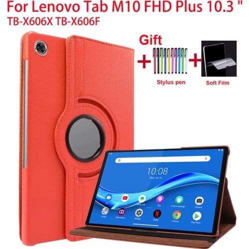 360 Rotation Cover For Lenovo Tab M10 FHD Plus 10.3 " TB-X606X TB-X606F case Funda PU Leather Stand Case For Lenovo Tab M10 Plus