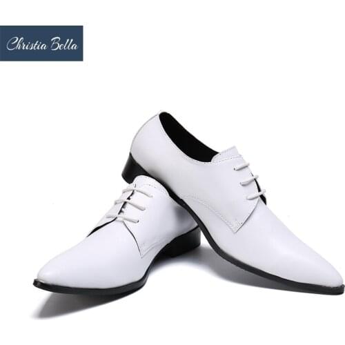 Christia Bella New Fashion Solid Genuine Leather Men Business Shoes Plus Size Lace Up Pointed Toe Formal Dress Men Party Shoes