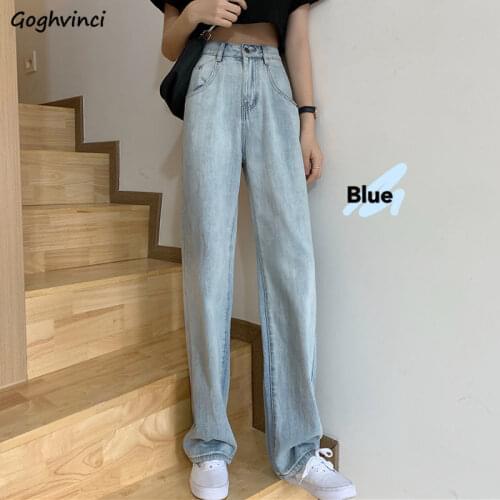 Jeans Women Washed Denim All-match Summer Simple Full-length Classic Thin Casual Bottoms Blue Vintage Korean College Breathable