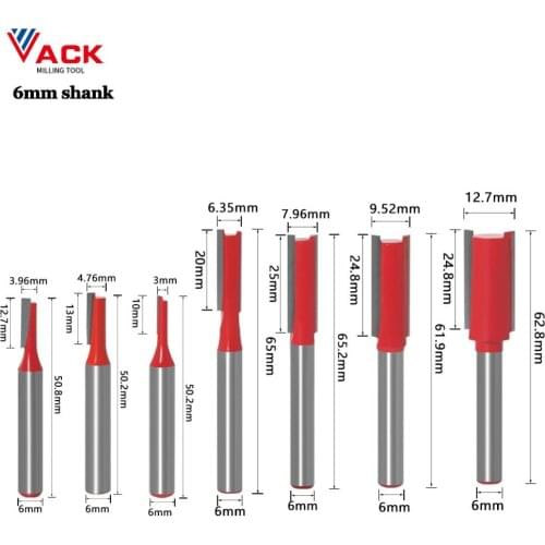 VACK 6mm 1/4inch Shank Long Cleaning Bottom Router Bit Wood Trimming Cutter CNC Woodworking Clean Bits Straight Milling Tools