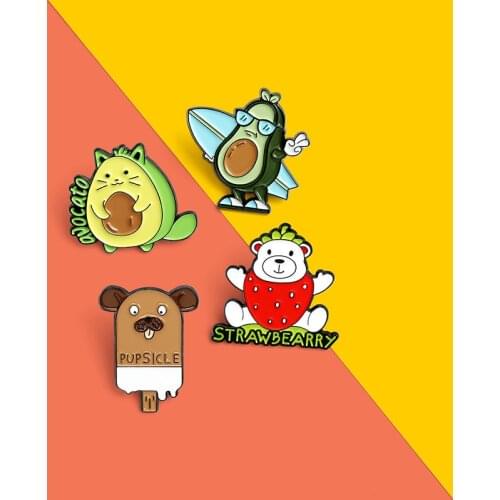 Custom Strawberry Dog Avocado Bearberry Enamel Pin Brooches Bag Lapel Pin Avocado skating Badge Jewelry Gift for Kids Friends