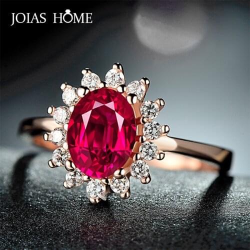 JoiasHome Classic Genuine Solid Silver Women Rings With Oval Shape Ruby Gemstones Rose Gold Color Open Adjust Size Lady Gifts