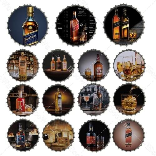 Whiskey Beer Bottle Cap Metal Tin Signs Plaques Home Pub Bar Wall Decor Vintage Metal Plate Art Poster