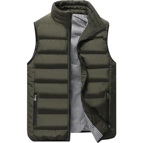 Men Vests Plus Size Fashion Sleeveless Plaid Lining Short Warm Down Casual Waistcoat Fashion Loose Jackets Winter