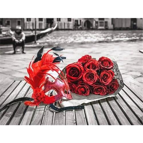 Red Umbrella Rose Flower DIY 11CT Cross Stitch Embroidery Kits Craft Needlework Set Cotton Thread Printed Dropshipping