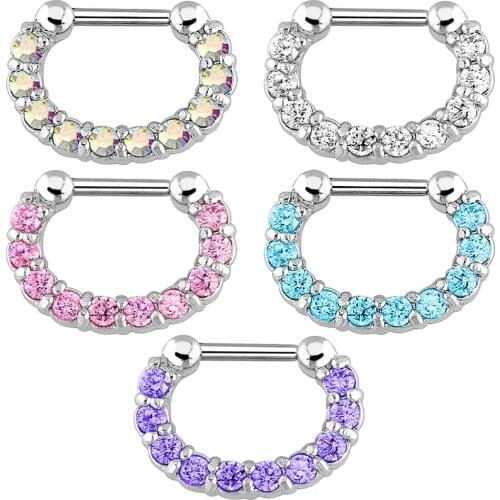 Alisouy 1 Pc Surgical Steel Prong Set Zircon Gem Septum Nose Clicker Piercing Ring Septo Body Jewelry Nipple Helix Tragus 16g