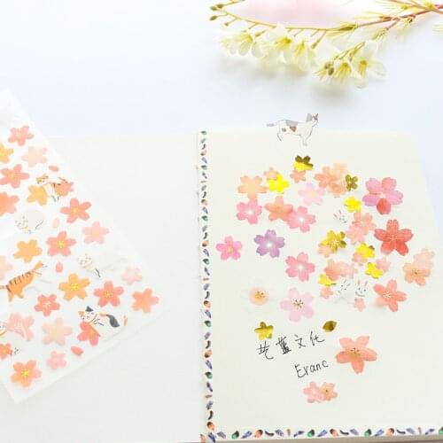 1 Sheet Kawaii Sakura Cat Adhensive DIY Decorative Stickers Dairy Album Decor Phone Bottle Stick Label