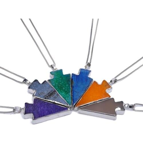 New Fashion Triangle Shape Natural Druzy Stone Silver color Pendants Necklaces For Women Collares Jewelry