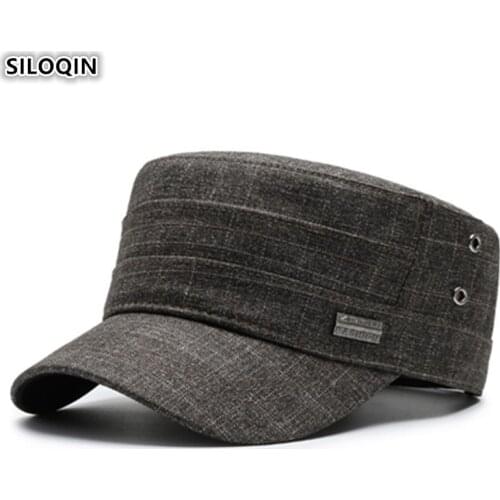 SILOQIN 2020 New Adult Men Flat Caps Adjustable Mens Cotton Army Military Hat Fashion Sports Cap Dads Brand Hats Snapback Caps