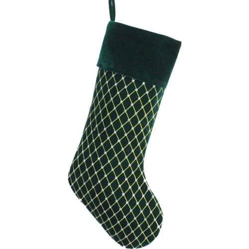 New arrivel set of 2 pcs Green Velvet design Diamond Glitter BlingBling Printed with Velvet cuff Christmas stocking P4728