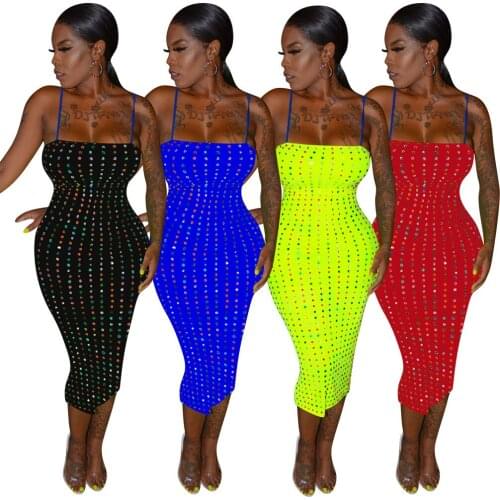 Diamond Bodycon Africa Dress African Style Dresses for Women Club Party Dress Summer Sexy Strap Tight Skirt Africa Clothes 2020