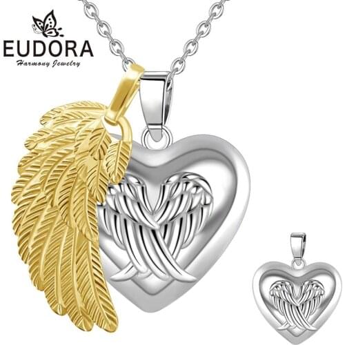 Eudora 20mm Angel Wing Heart Harmony bola ball Pendant Necklace Pregnancy Ball Jewelry Chime Bola Mothers Guardian angel Gift