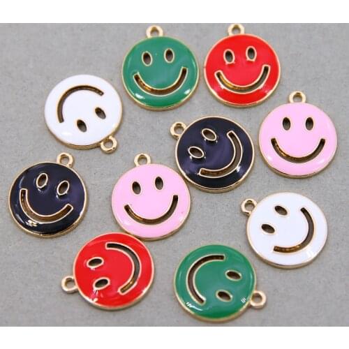 6Pcs 20mm Colorful Enamel Hollow out Smiley Face Necklace Pendant Earring Charm for Bracelets Jewelry Making Simple Round Pendan