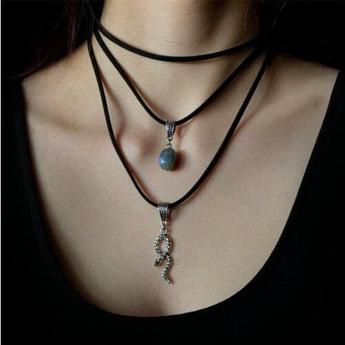 Snake Pendant Serpent Amulet Labradorite Necklace 3 Strands Necklace Nature Inspired Witch Jewelry Witchy Gothic
