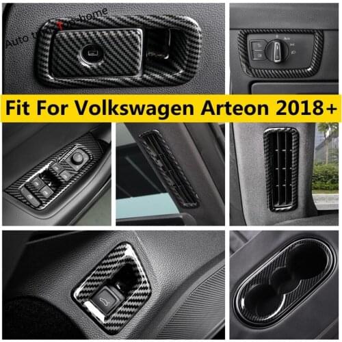 Yimaautotrims Water Cup Panel / Pillar A Air AC Outlet Vent ABS Carbon Fiber Look Cover Trim For Volkswagen Arteon 2018 - 2021
