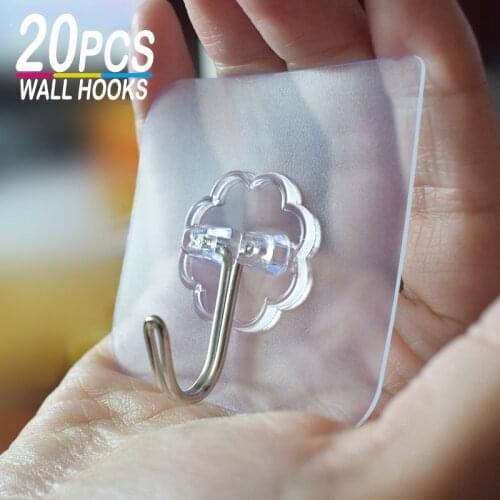 20Pcs 6x6cm Seamless Sticky Hooks Transparent Self Adhesive Hooks Strong Door Wall Hangers Hooks Cup Sucker for Kitchen Bathroom