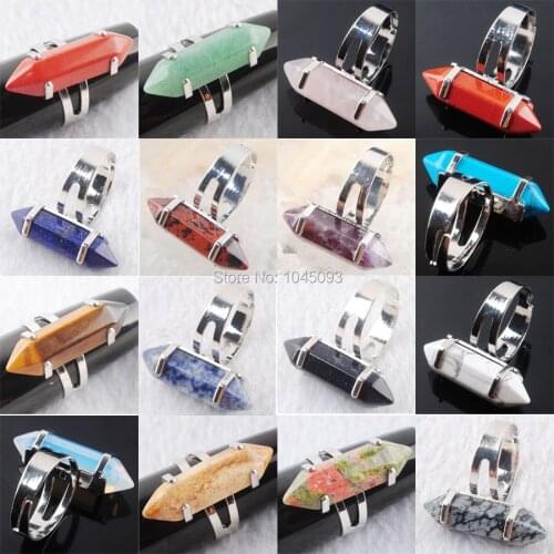 Adjustable Finger Rings For Women Girls Jewelry Natural Stone Beads 20mm (0.8") Resizable Turquoises Golden Sand Opal QBX302